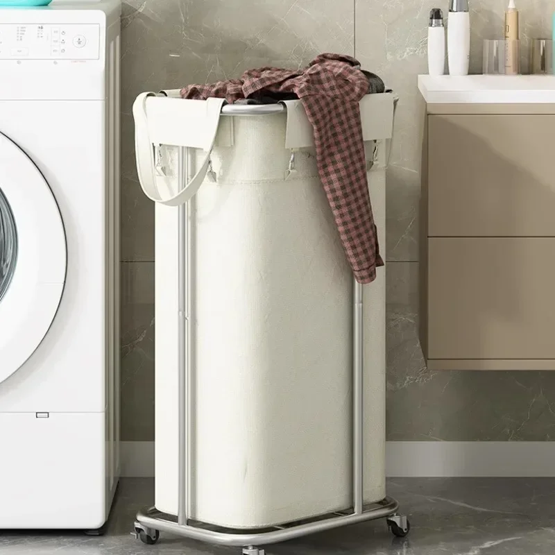 Large Capacity Breathable Cotton And Linen Dirty Clothes Basket Simple Modern Double Handle Storage Basket With Wheels