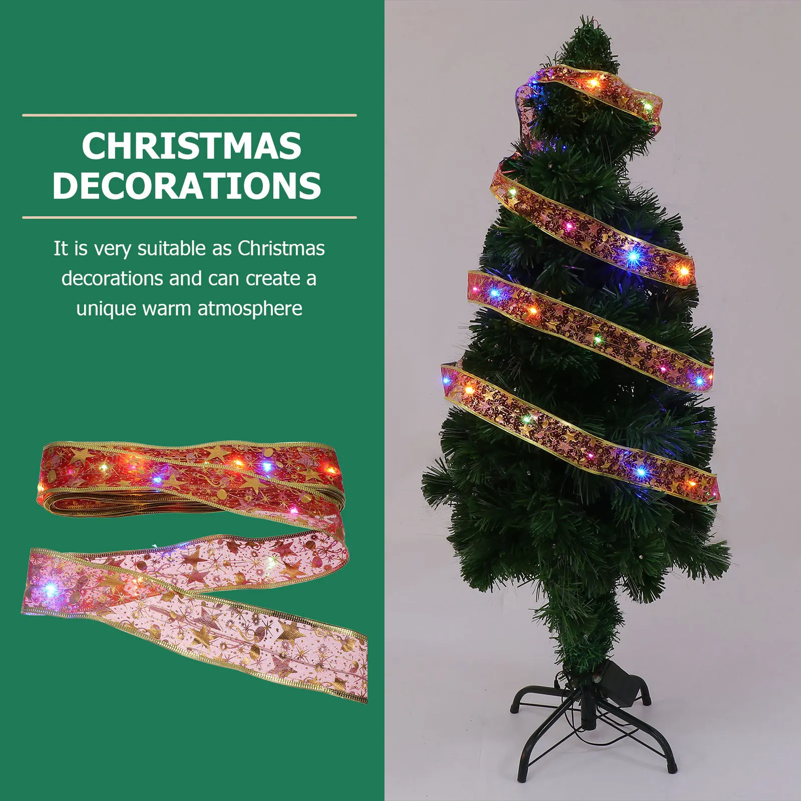 شجرة عيد الميلاد معلقة الشريط القماش التفاف مصباح سلسلة الطاقة عملية سهلة الشريط مصباح سلسلة شجرة عيد الميلاد ديكور #6