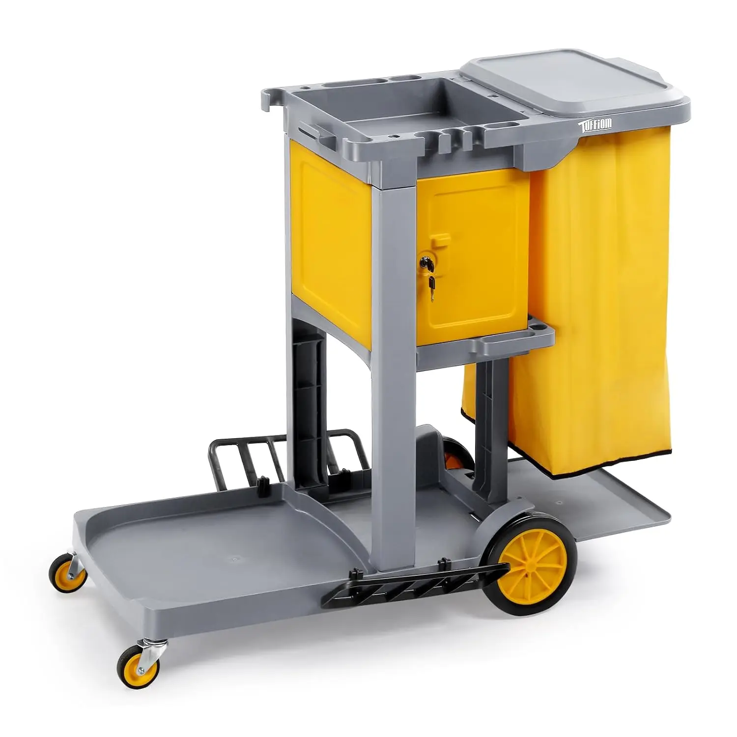 Multifunctional Janitorial Cart with Key-Locking Cabinet,Cleaning Carts on Wheels,with 15 Gallon Collection Bag, Customized
