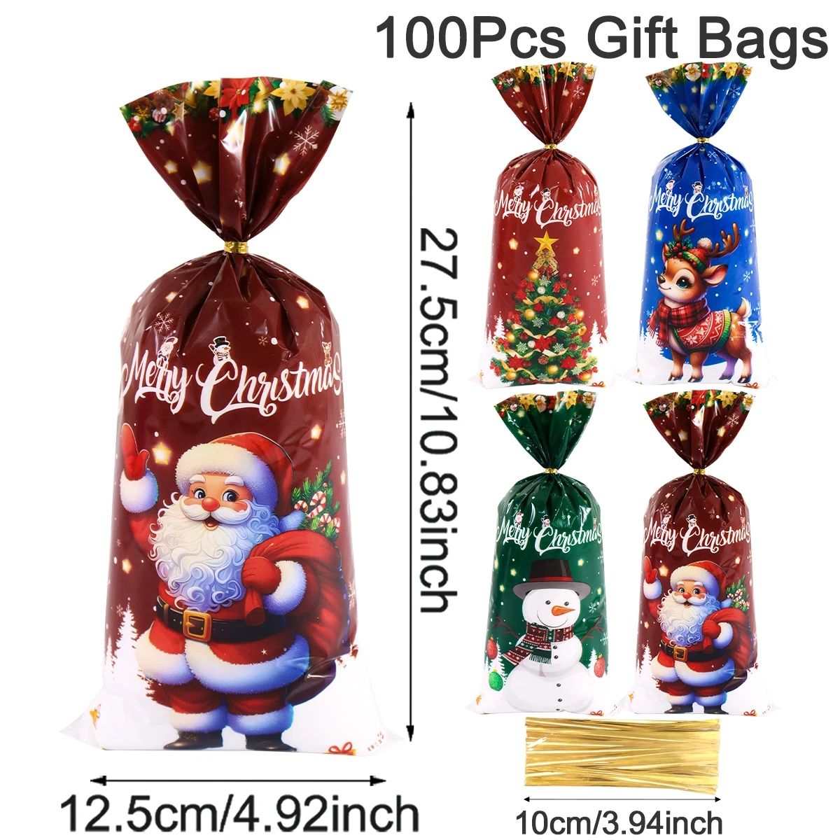 25/50/100 Stück Weihnachtsbeutel für Süßigkeiten, Kekse, Weihnachtsmann, Schneemann, Geschenktüten, Weihnachtsdekoration, 2025, Winterurlaub, Partygeschenke, Geschenke – Detail 4