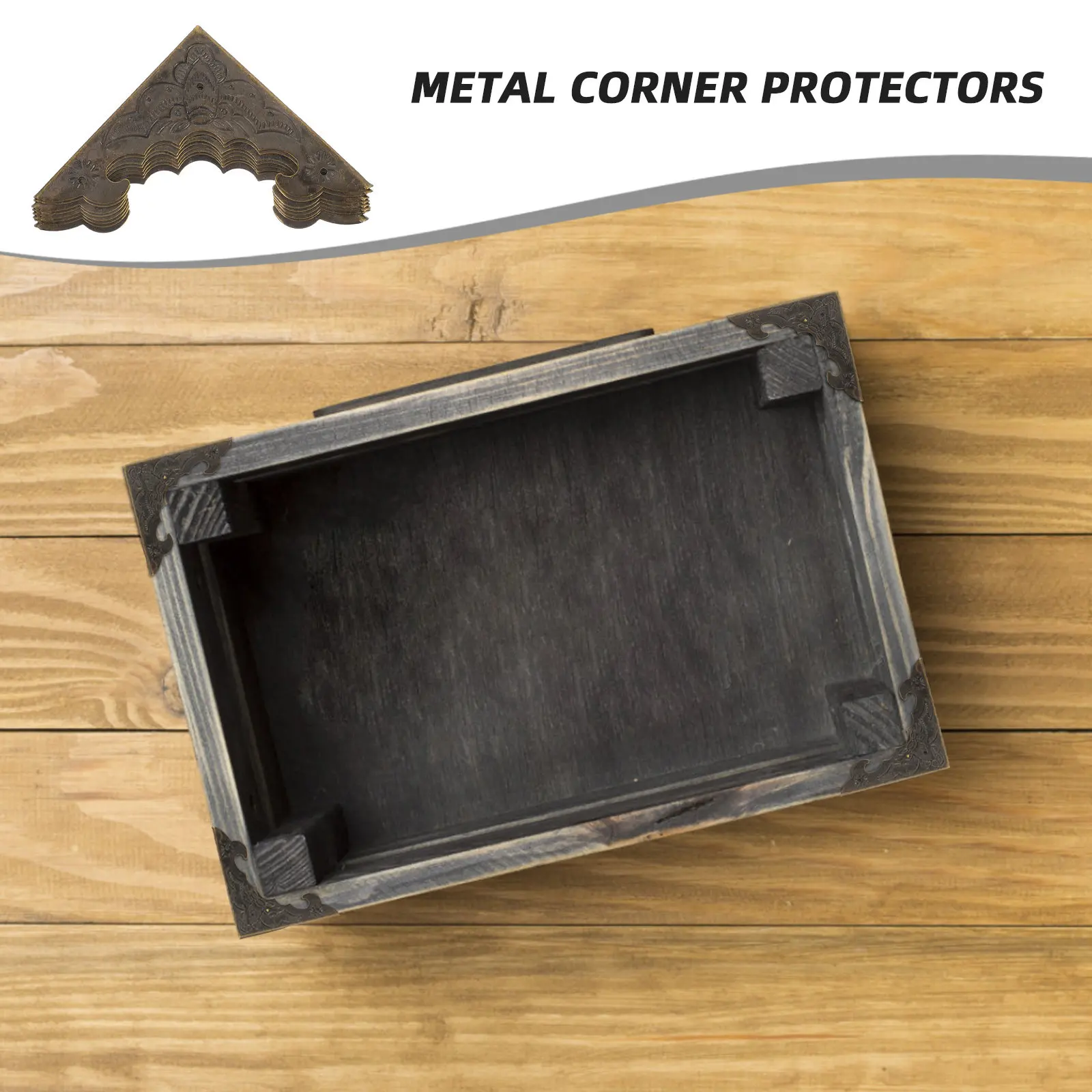 8Pcs Wooden Box Metal Corner Protectors Vintage Decorative Brackets Jewelry Case Desk Cabinet Guards Cabinet Corner Brace