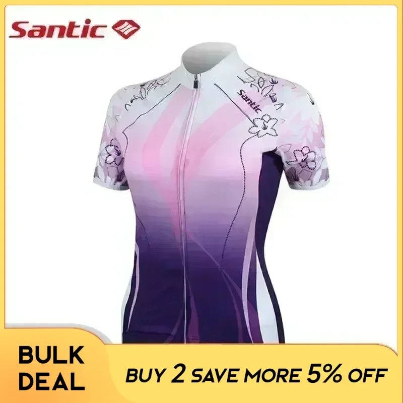 Santic Women's Cycling Jersey Summer Short Sleeve Bicycle Clothing Outdoor Quick-dry Breathable MTB Bike Road Riding T-shirts