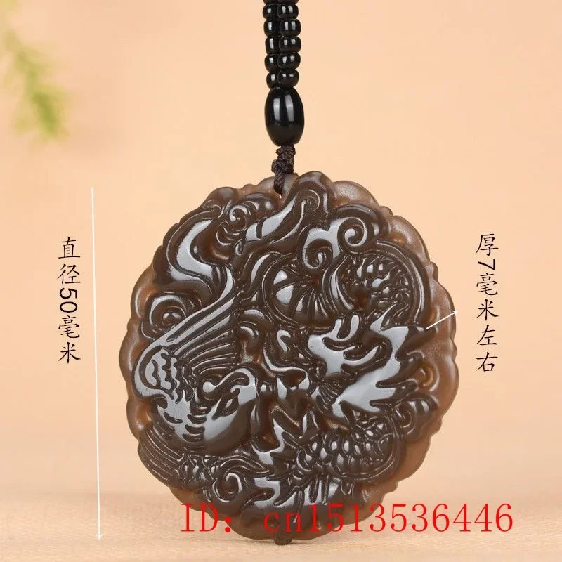 Hotan Jade Dragon Phoenix Necklace Pendant Natural Jadeite Charm Jewellery Fashion Accessories Hand Carved Luck Amulet Gifts