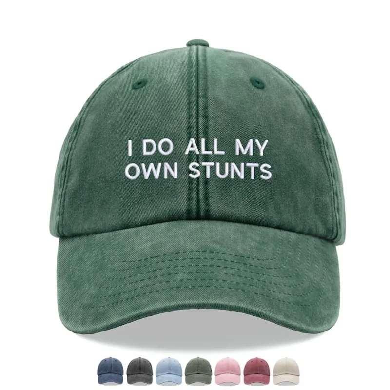 1 Stück Baseballkappe mit Aufschrift 'I Do All My Own Stunts' für Männer, Vintage-Waschung, Verstellbare Lustige Dad Hat, Verblasste Sport-Sonnenkappe für Väter und Filmregisseure