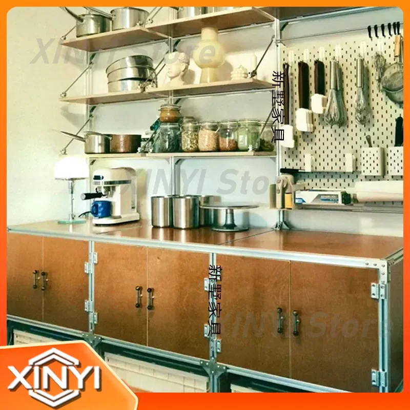 Retro Wall Mounted Aluminum Profile Shelf for Living Room Dining Room Side Cabinet Storage Rack Display Cabinet Multi Layer
