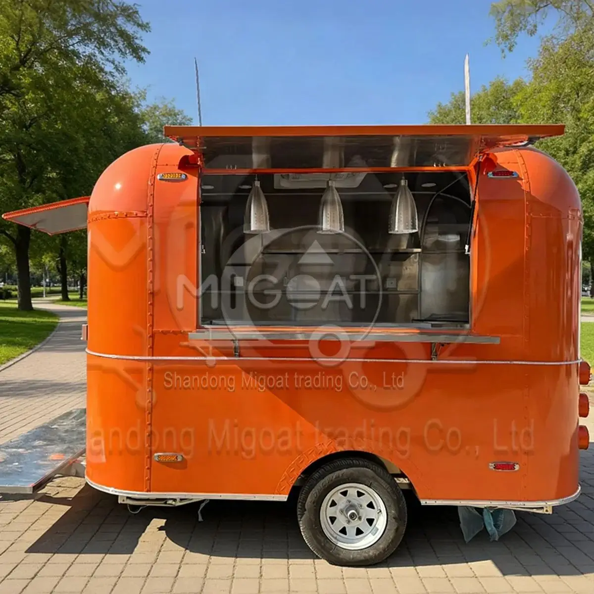 Orange Mobile Food Truck Multifunctional Snack Cart Coffee Ice Cream Vending Trailer for Catering Business