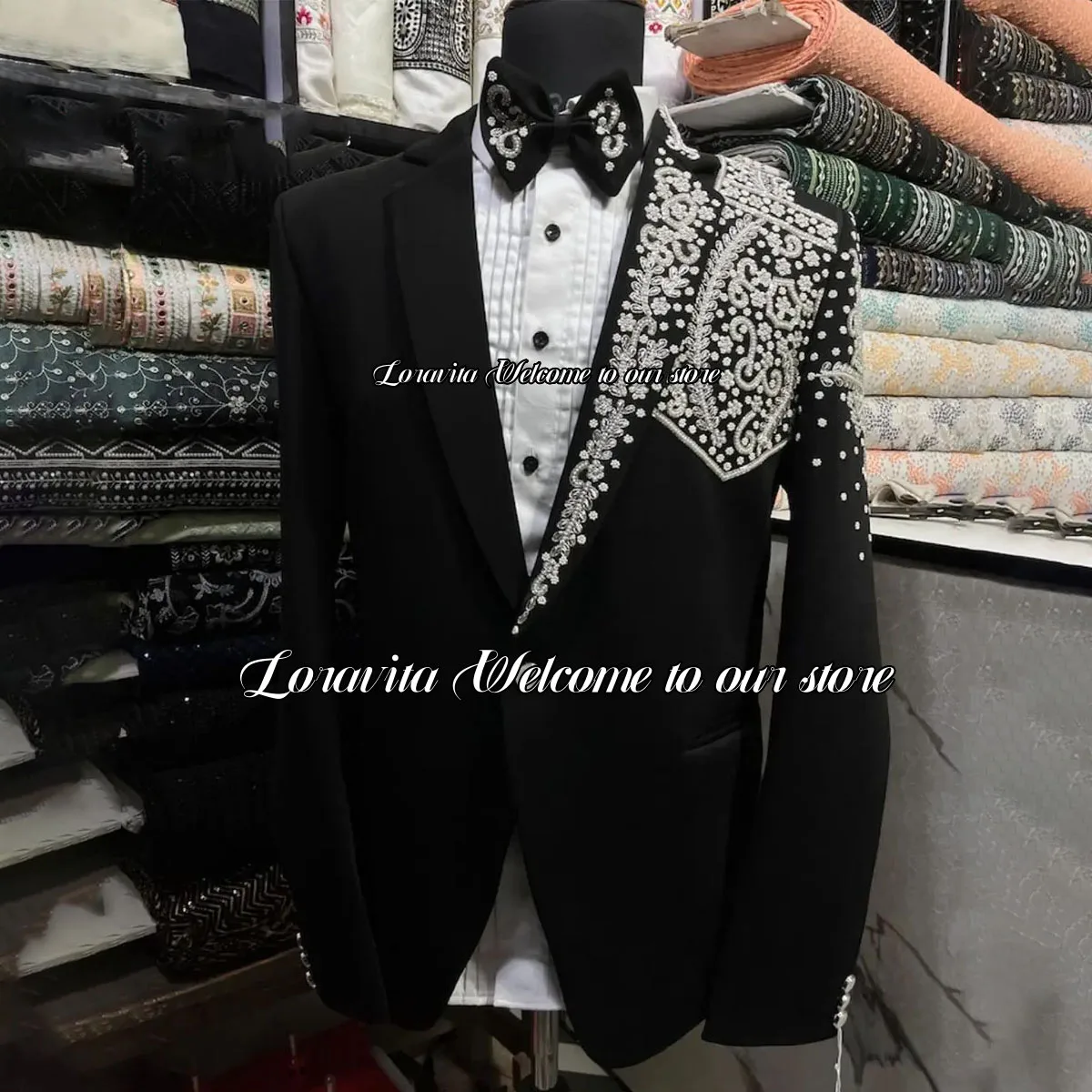 

Luxury Beaded Crystals Men Suits 2 Pieces Sets Wedding Groom Tuxedos Formal Notch Lapel Male Prom Blazers Slim Fit Costume Homme