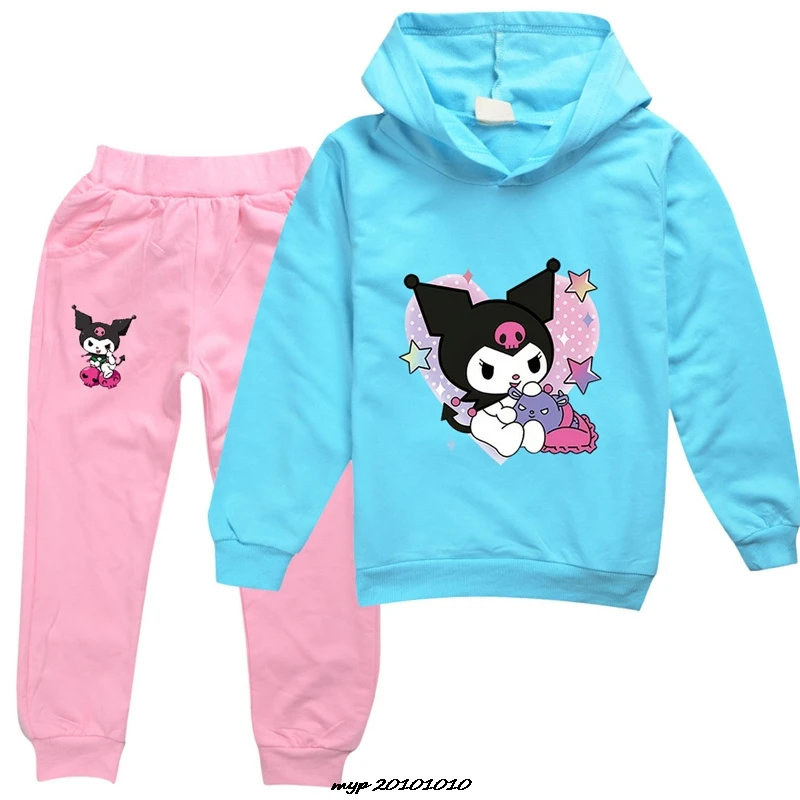 Hot Lovely Kuromi Melody Clothes Kids Outfits Baby Girls Tracksuit for Kids Hooded Sweatshirt Pants 2pcs Suits Children Clothing