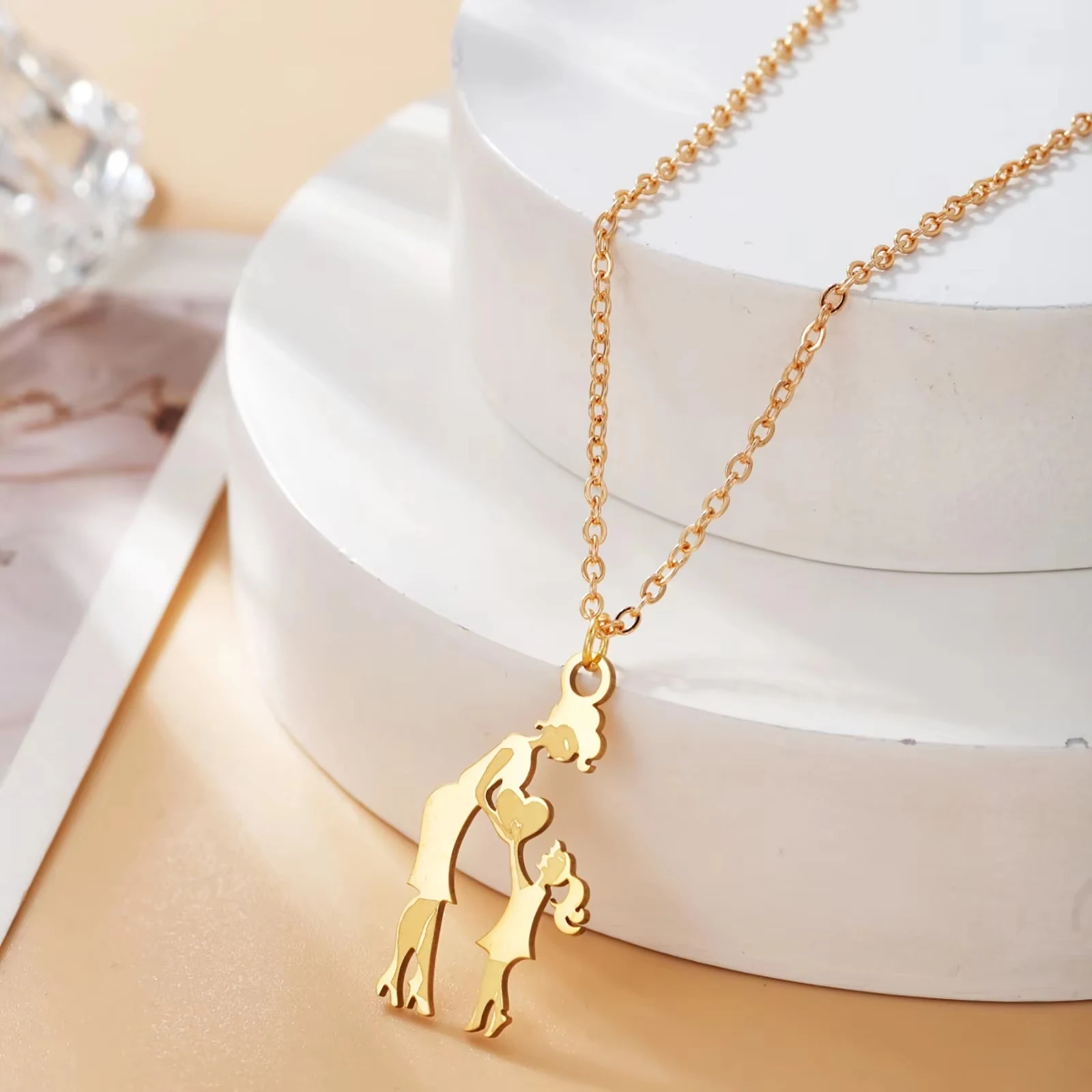 Mutter-Tochter-Familien-Anhänger Halskette aus Edelstahl für Frauen und Mädchen, Modeschmuck, Geschenke zum Muttertag – Detail 2