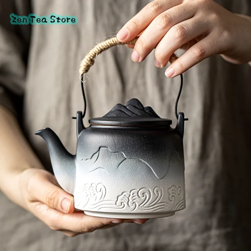 Gradual Change Shan Hai Line Lifting Beam Teapot Teapot Home Retro Ceramic Filter Teapot Teapot Divided Teapot Single Pot