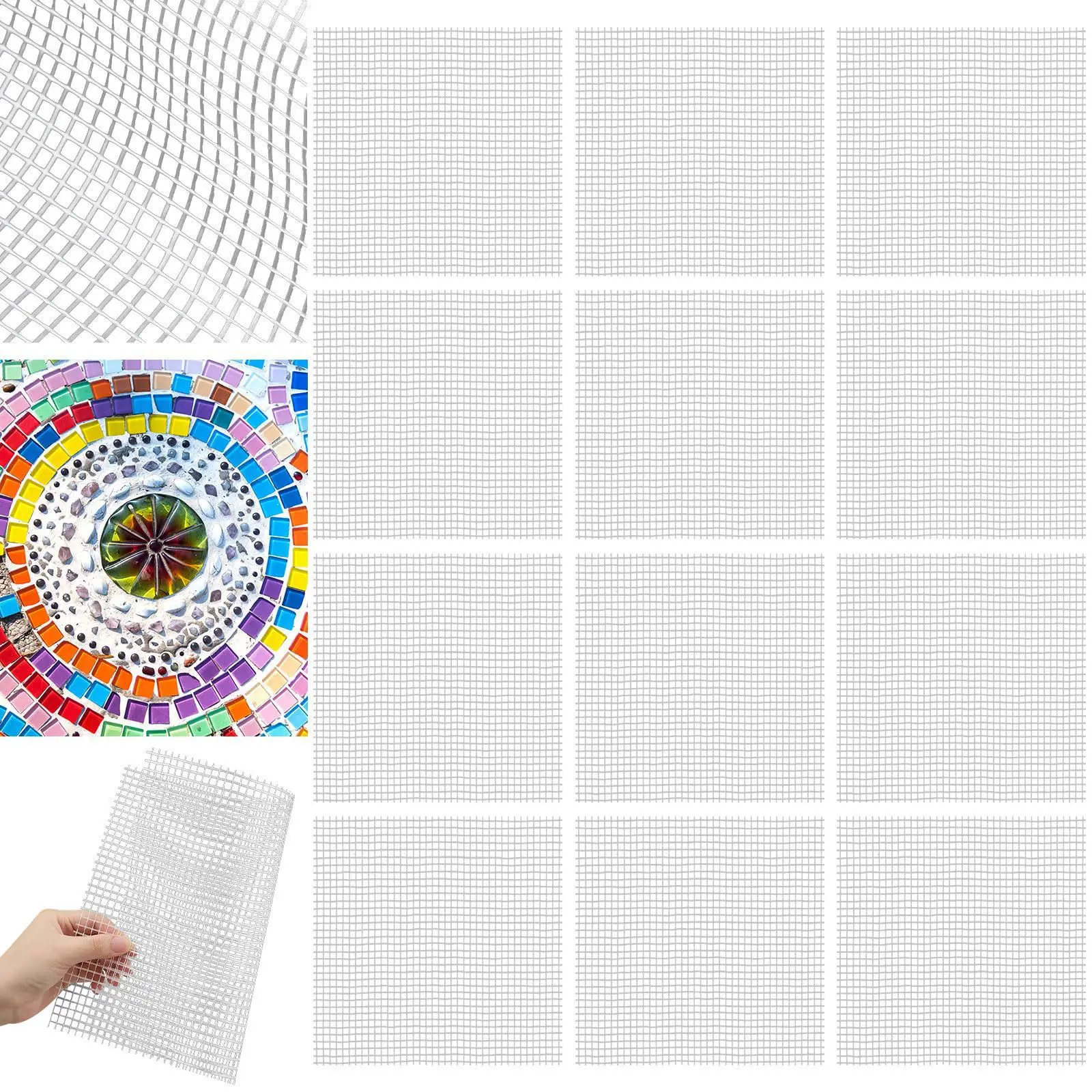 12x12 Inch Polyester Fiberglass Mesh for For mosaic Artistic Work 30x30 cm Size 4 mm Grid Spacing 12 Sheets per Package
