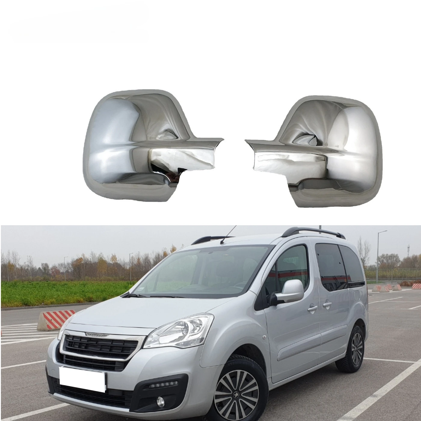 For Citroen Berlingo III Combo E Peugeot Partner II Rifter 2012-2018 Car Rearview Side Mirror Cover Wing Cap ABS Chrome Silver
