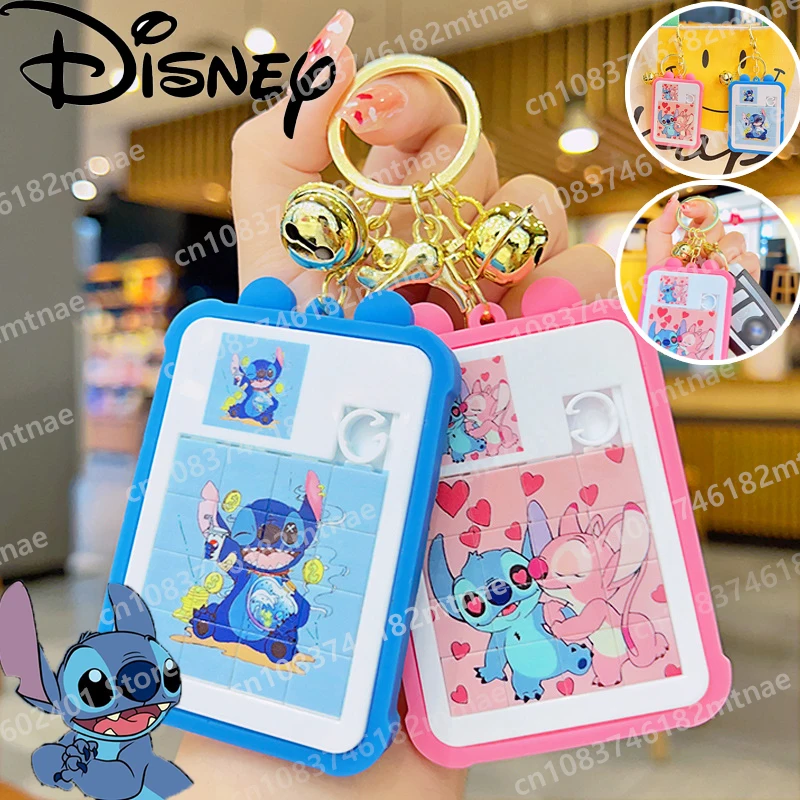 Disney Stitch Keychain Cartoon Handheld Jigsaw Puzzle Toy Keychain Student Backpack Pendant Trinket Key Chain Accessory Gift