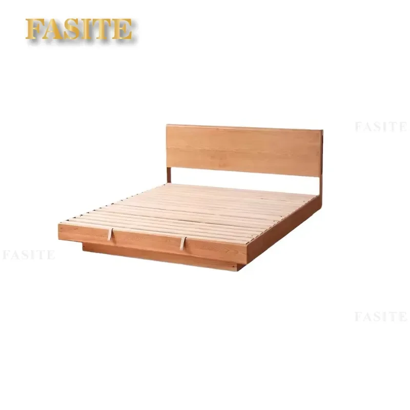 For Solid Wood Cherry Box Bed Storage Double Bedroom Luminous Suspended Log Style Platform Bed with Large Capacity Drawer