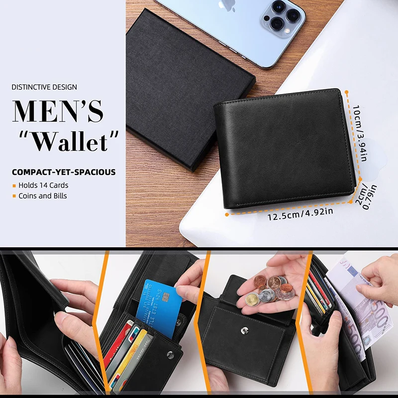 Billeteras multifuncionales para hombre, billetera delgada con bloqueo RFID, 15 tarjeteros