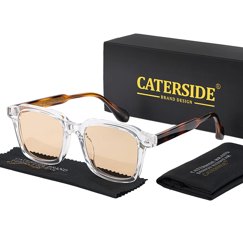CATERSIDE Retro-Sonnenbrille für Herren, quadratischer Rahmen, Markendesign, Core Insert Temple Sonnenbrille, Damen-Sonnenbrille für Reisen, Party, Urlaub, Geschenk – Detail 7
