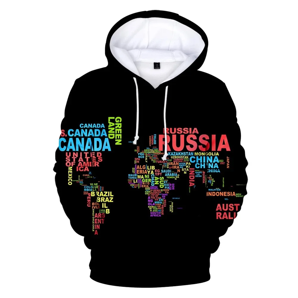 Black 3d hoodies print world map hoodie hoodie hoodie 3d sweater female harajuku casual hot sale world map 3d hoodies clothes