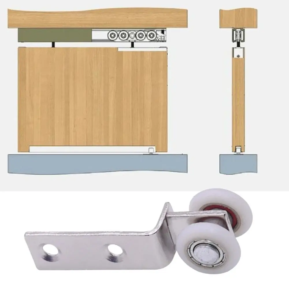 2Pcs Metal Sliding Door Pulleys Smooth Silent 40x19mm 60x19mm Bearing Pulley Block with Two Plastic Wheels Bearing Wheel