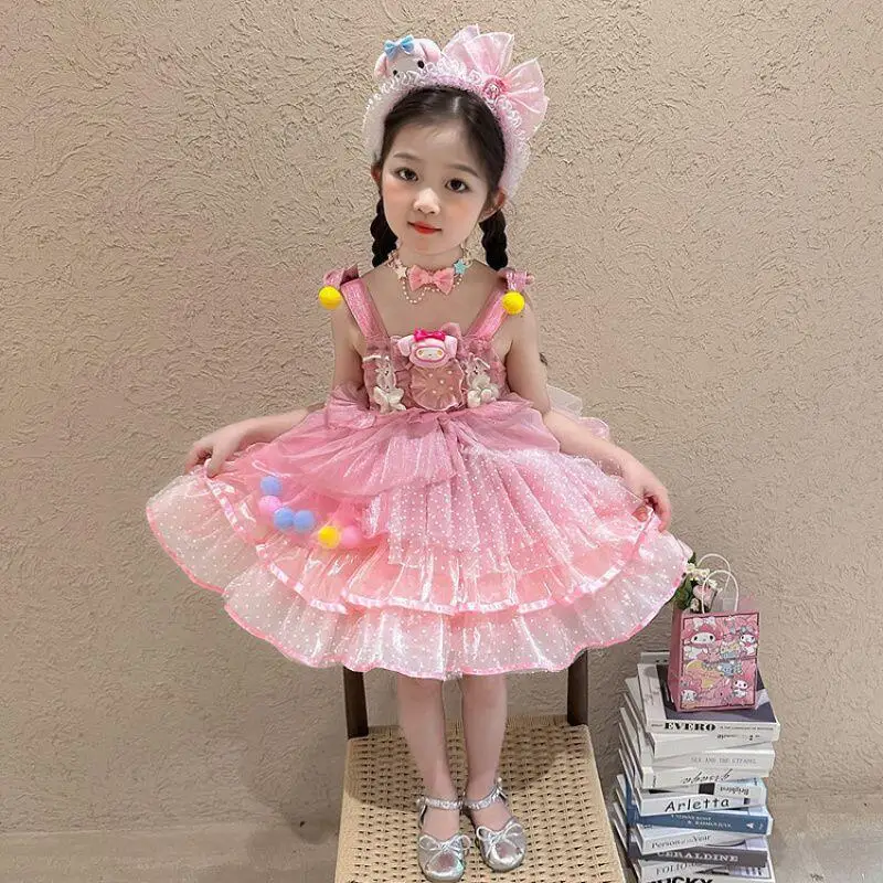 

Girls Japanese Suspender Mesh Bow Dress Kawaii Lolita Skirt Princess Skirt Children Summer New Fashion Dress Skirt Tutu Skirt