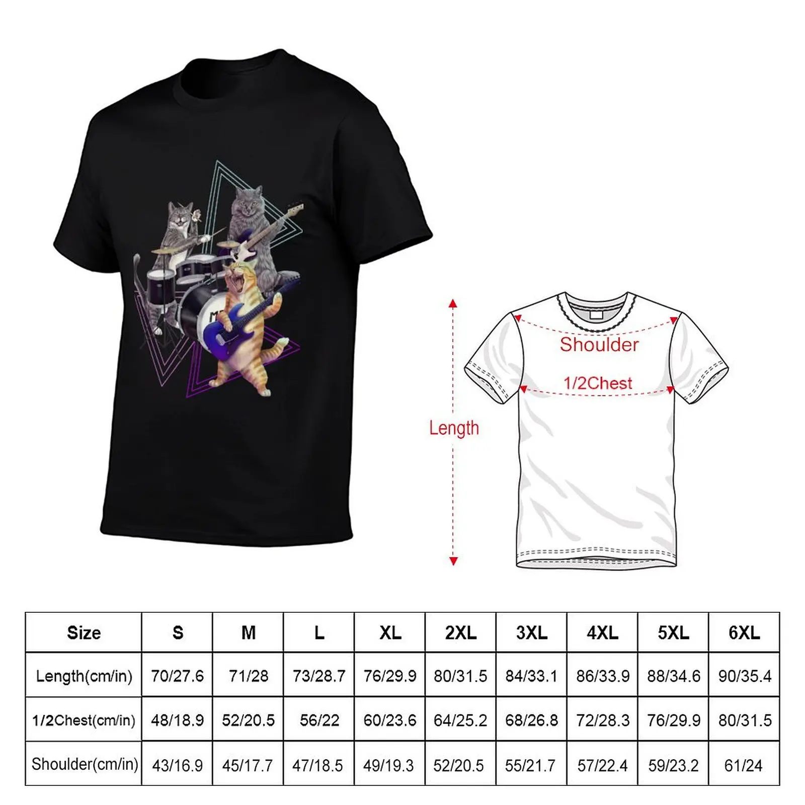 Cat band- Rock band kitties playing the bass, electric guitar, and drums T-Shirt Street Style Casual Tee Shirt