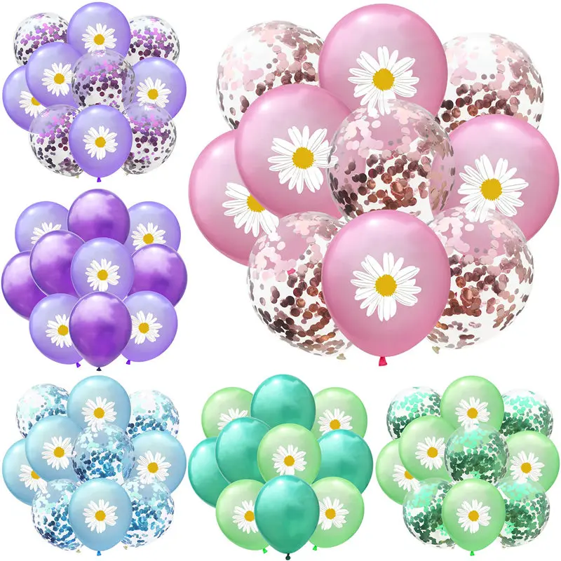 10pcs 12inch Fresh Daisy Latex Balloon Clear Confetti Latex Balloons Party Flower Balloon Wedding Birthday Party Decorations