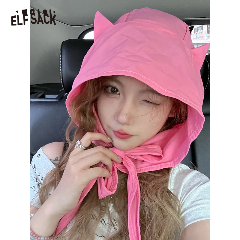 

ELFSACK 2025, Новое поступление лета, розовая повязка на голову с завязками на голову, тонкая милая модная шляпа для женщин