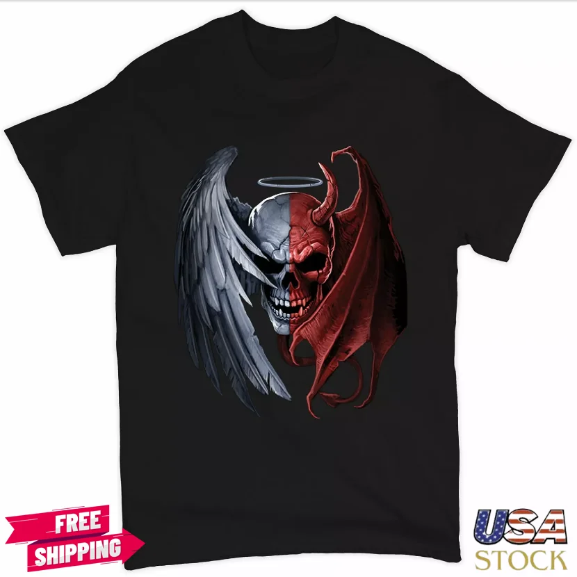 

Gothic Demon Angel Skull T-shirt Horror Nightmare Halloween Men's Tee