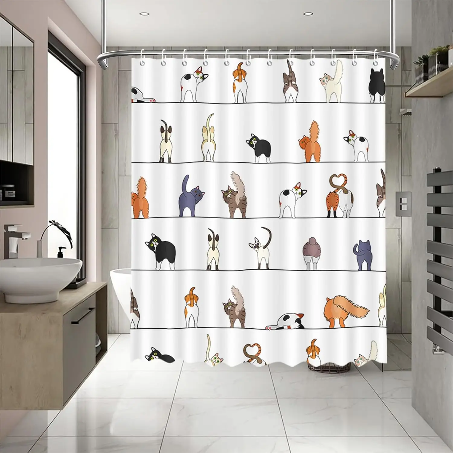 

1 piece cat bathroom shower curtain, cute cartoon cat shower curtain, waterproof fabric shower curtain, bathroom decoration