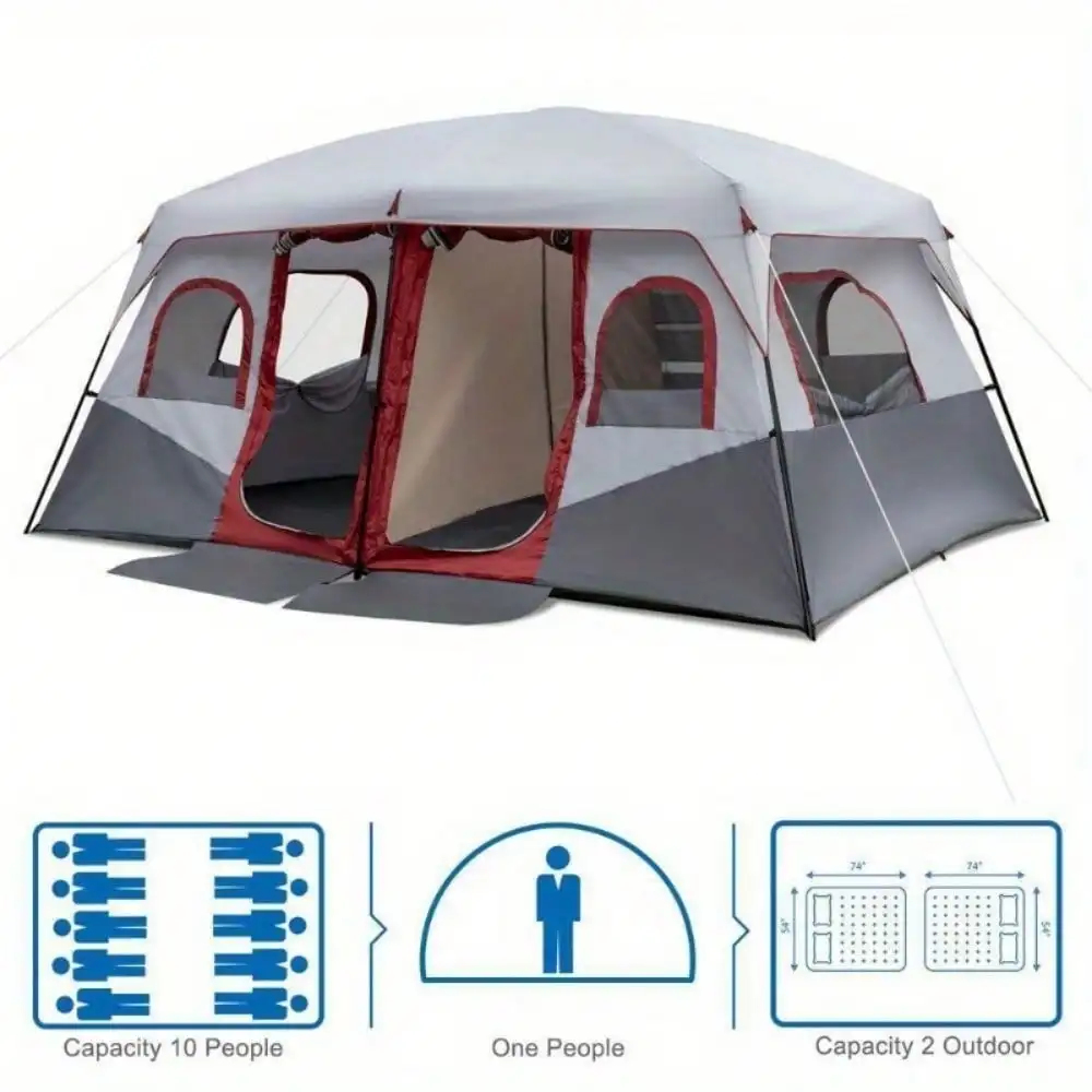 Limited Stock Camping Tent Cabin Tent 10 Person 2 Rooms Waterproof Shelter Large Room