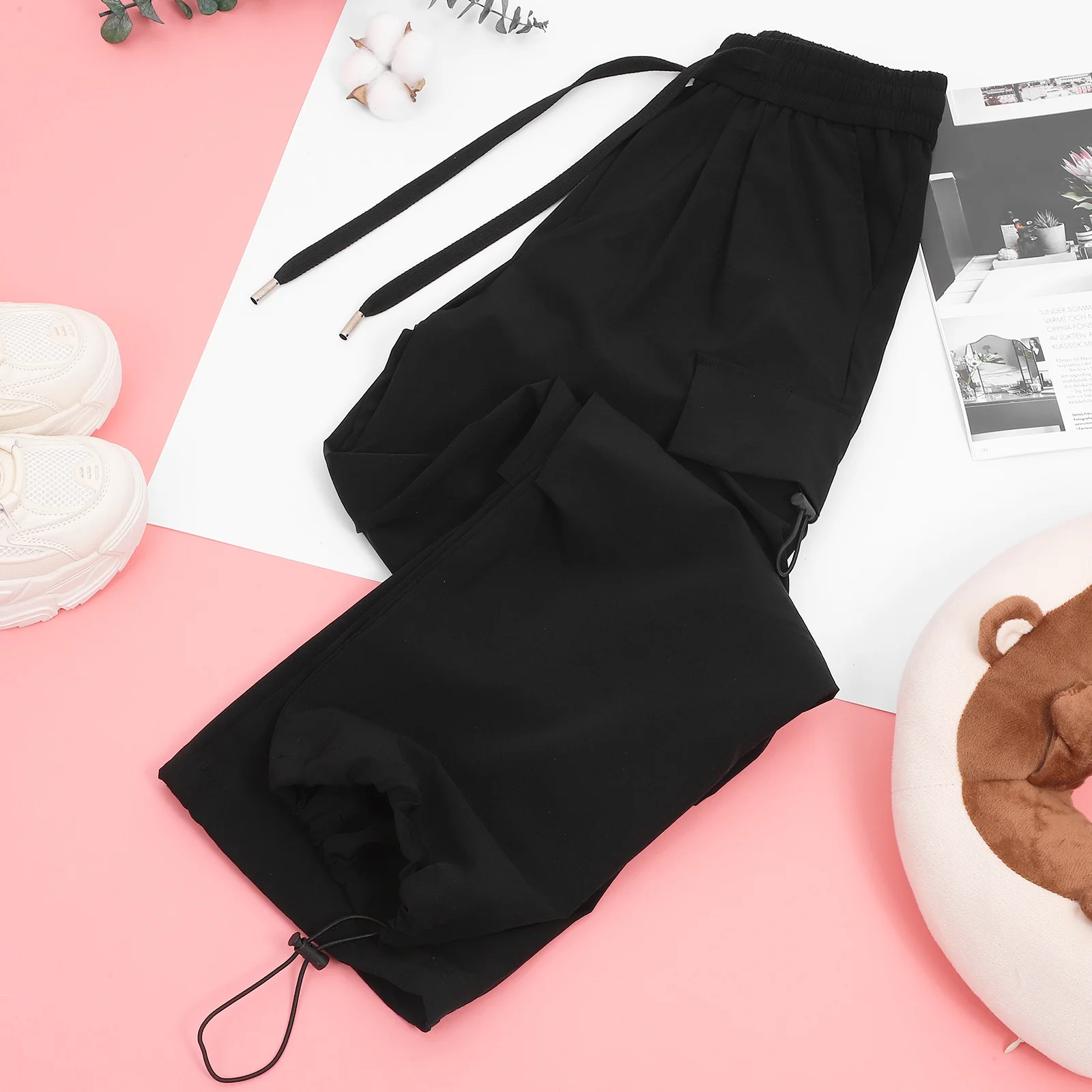 

Casual Pants Lightweight Cargo Joggers Drawstring Waist High Waisted Plus Size Unisex Work Trousers Large Pockets Hiking