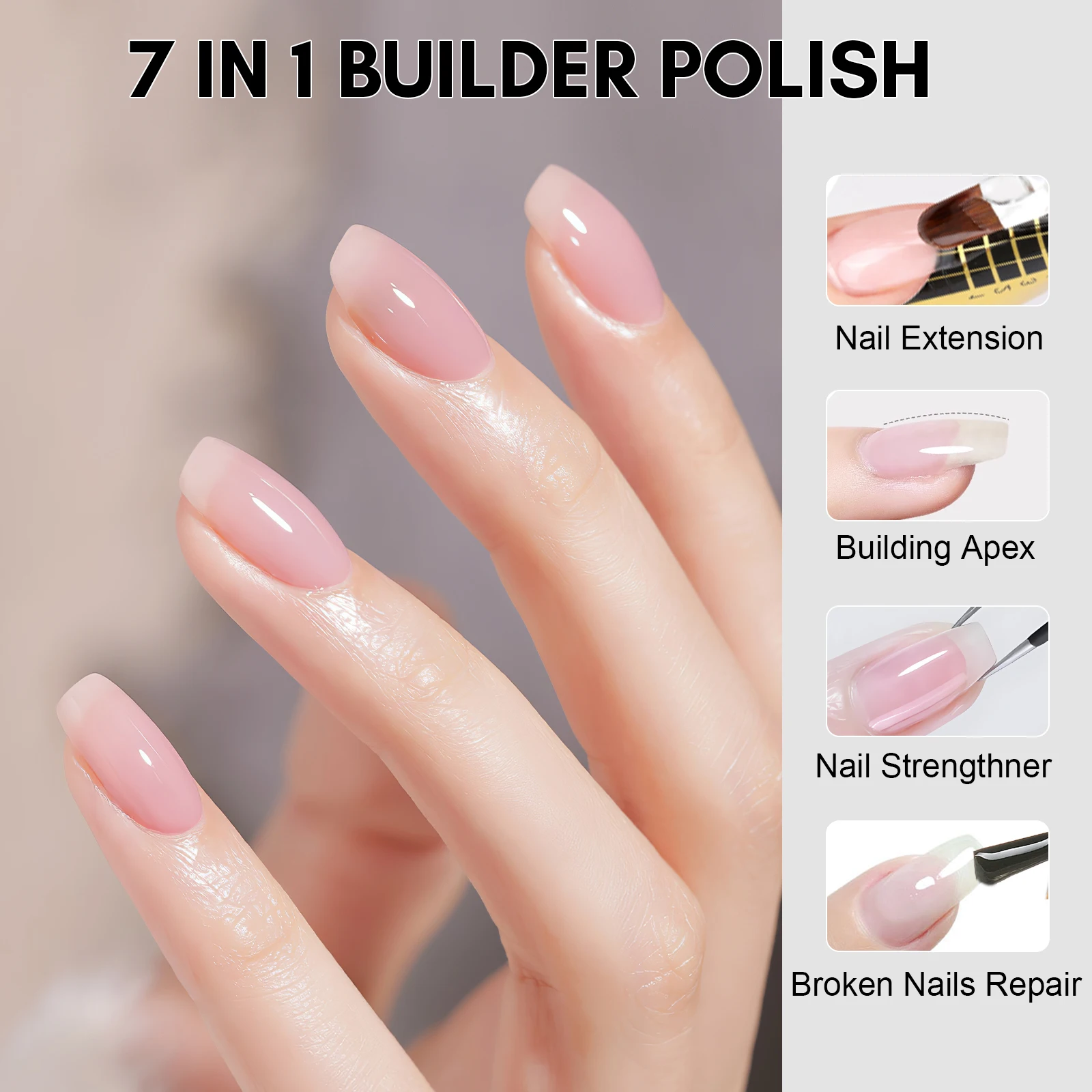 Makartt Builder Nail Gel with Base Top Coat Set- Clear Gel Nail Polish No Wipe Glossy Nail Strengthener Extension Builder