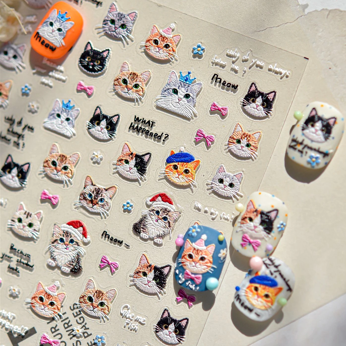 

Embroidered Cat Dog Bowknot Fish Bunny Bear Cute Kitten Puppy Apple Rabbit Watermelon Cake Summer Drink Nail Art Stickers Decals