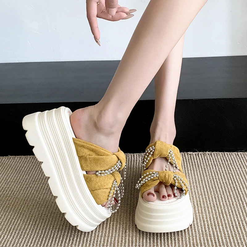 High Platform Sandals New 2025 Women Thick Sole Slippers Woman Chunky Shoes Summer Casual Beach Bead Slides Zapatos Mujer 8CM