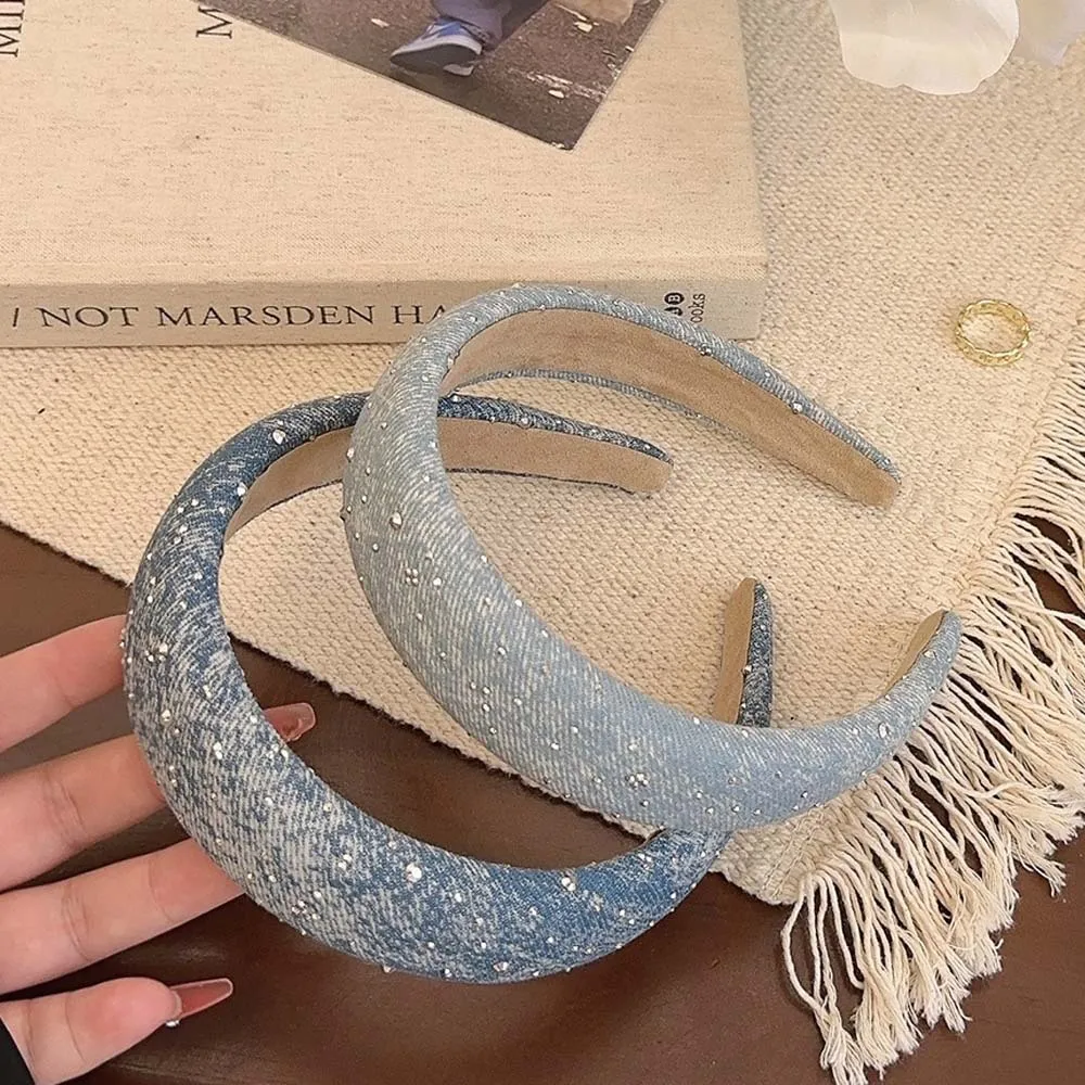 Silver Star Denim Headband Hair Accessories Retro High-quality Romantic Ocean Blue Denim Men's and Women's Solid Color Headwear