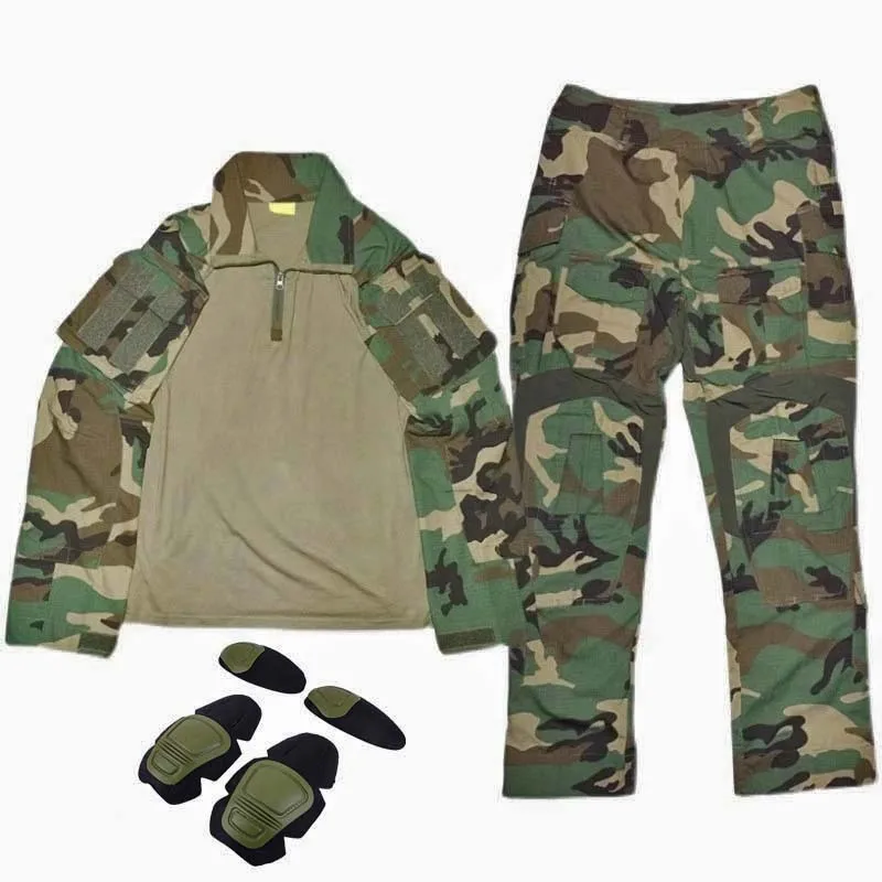

Woodland Gen3 Combat Uniform Elastic Sport Tactical Suits Gear US Camo Outdoor Tactic Pants Men Airsoft Cargo Casual Work Sets
