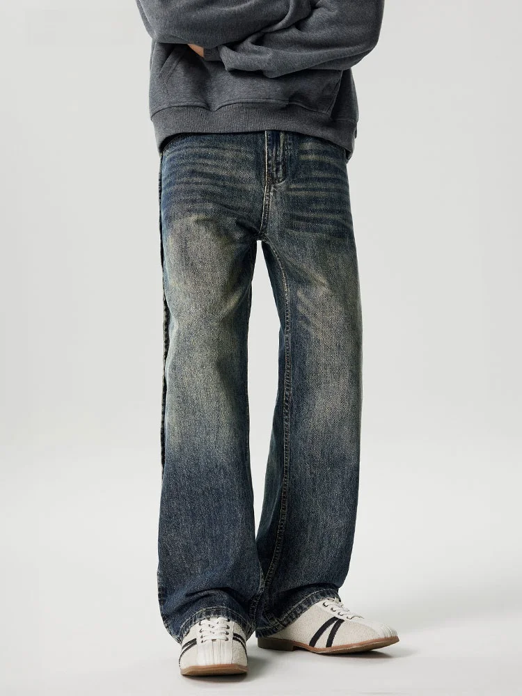 

UKTK мужские прямые хлопковые джинсы с американской талией, свободный крой, модные повседневные брюки, молодежная осенняя одежда