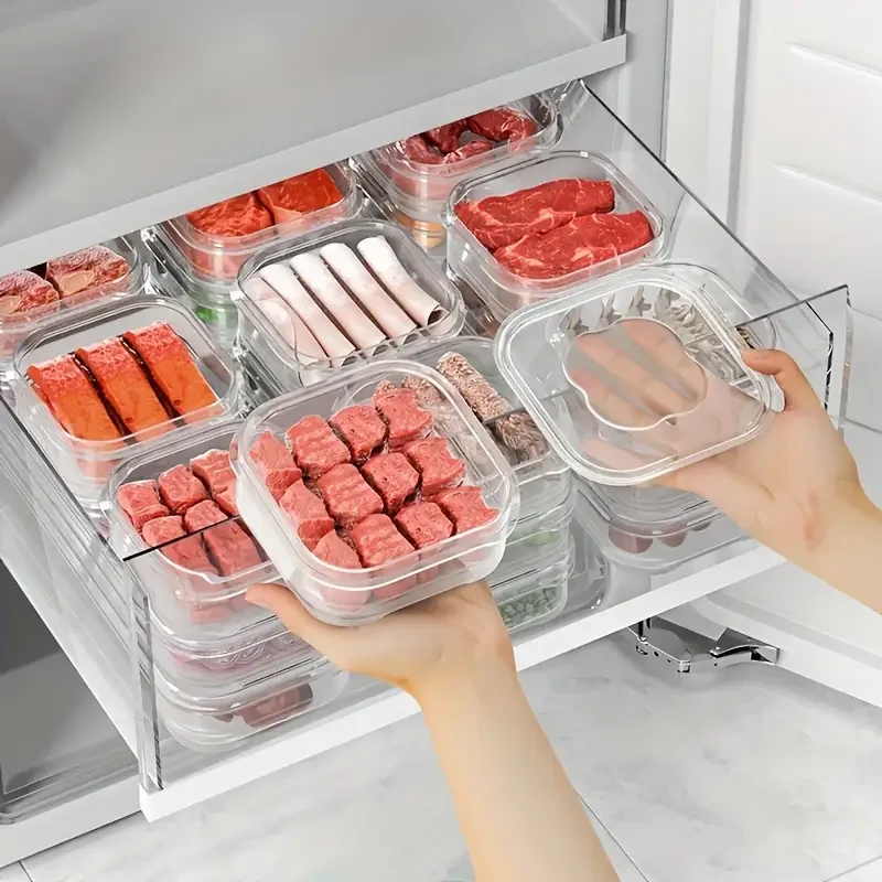 10pc Frozen Meat Preservation Box Refrigerator Food Retain Freshness Transparent Storage Jar Kitchen Vegetable Storage Organizer