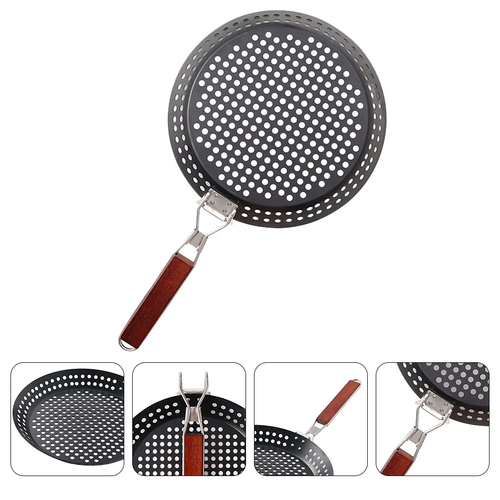 

Round Iron Grill Pan Fish Grilling Camping Cookware Meat BBQ Plate Stove Frying Foldable Skillet Roasting Tool Outdoor
