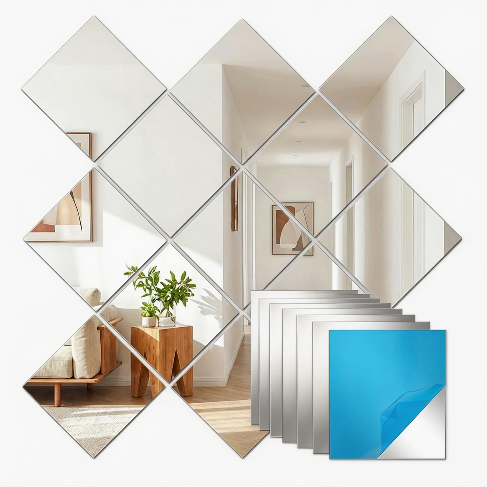 40/10 Stück Selbstklebende Spiegelfliesen DIY Flexible Nicht-Glas Sicherheitsspiegelbögen Wandaufkleber Bruchsichere Spiegelaufkleber Heimdekoration