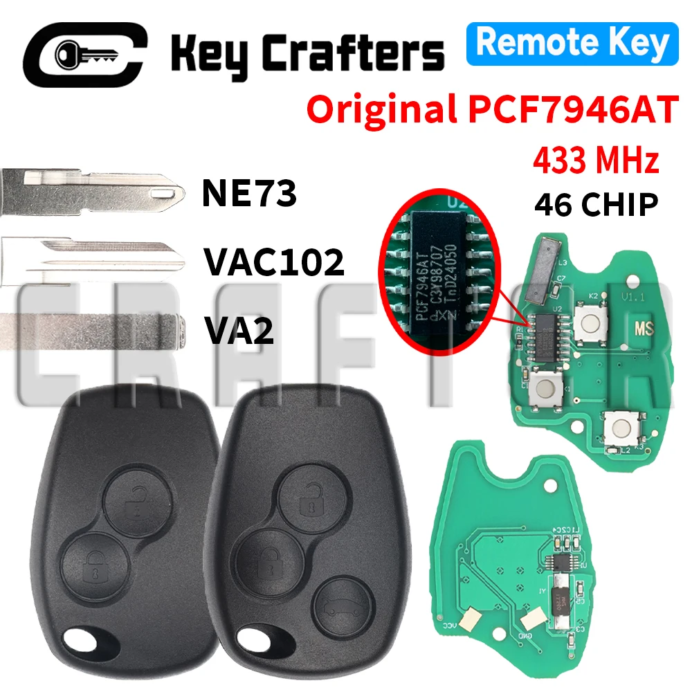 

Key Crafters 433MHz CHIP ID46 PCF7946AT Remote Car Key For Renault Megane Duster Modus Clio 3 Twingo DACIA Logan Sandero Kangoo