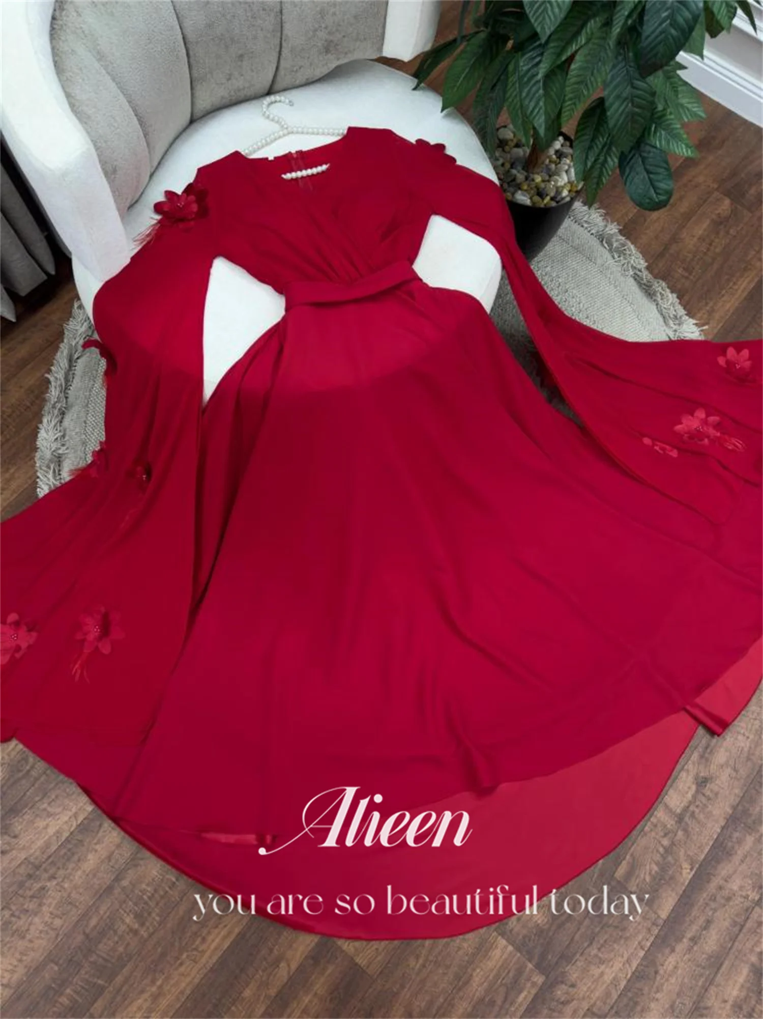 Aileen Deep Red Shawl Индивидуальные платья для выпускного вечера с v-образным вырезом 2024, женское выпускное платье Robe De Soiree Femmes, бальное платье, вечернее платье