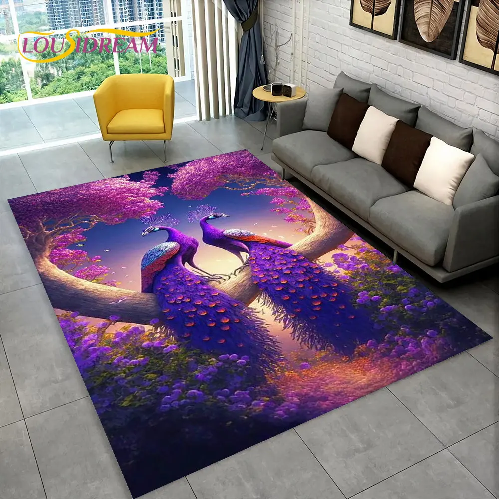 3D Exquisite Peacock Animal Area Rug,Carpet Rug for Home Living Room Bedroom Sofa Doormat Kitchen Decoration,Non-slip Floor Mats