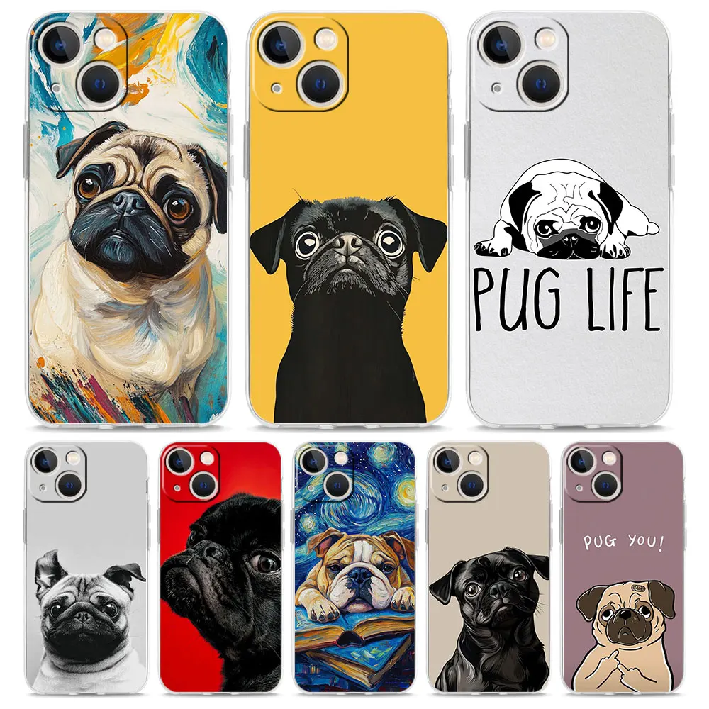Capa de Celular para iPhone 17, Capas para iPhone Air 16 15 12 13 14 Pro Max 7 8 Plus 16Pro iPhone11, Capa Macia com Estampa de Animal Pug em Close-up