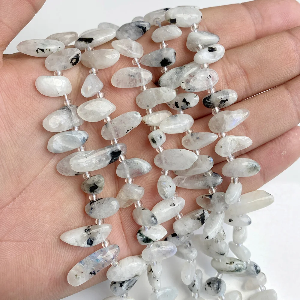 Irregular White Natrural Black Dot Moonstone Beads Charm Loose Chip Spacer Stone Gems Crystal Beads 7-16mm For Jewelry Making