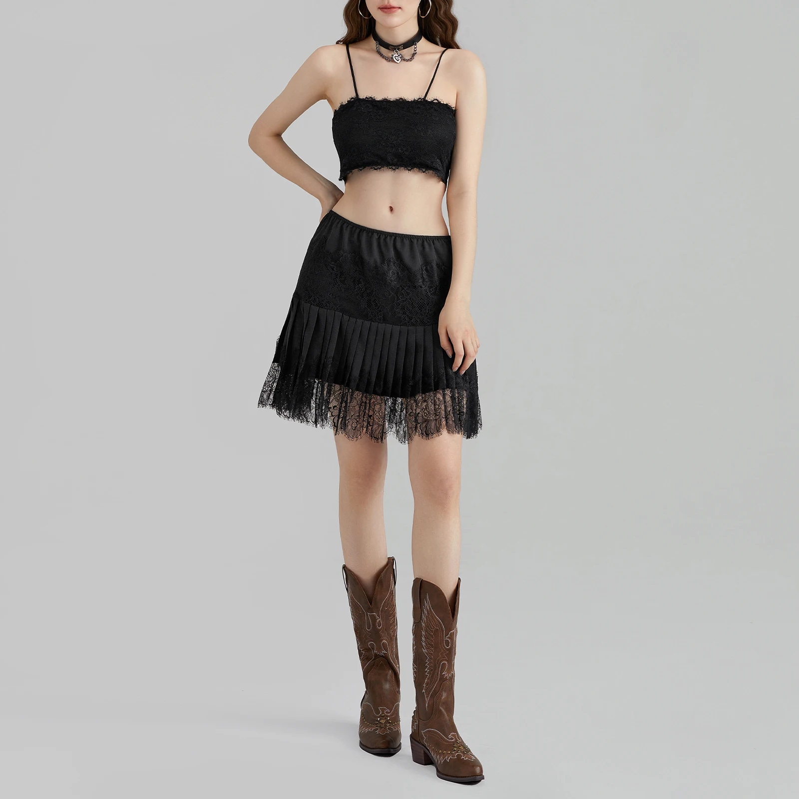 

New Womens Fashion Mini Skirts Mid-Rise Pleated Lace Skirts Spring Summer Casual Short Skirts Club Street Style Hot Sale S M L