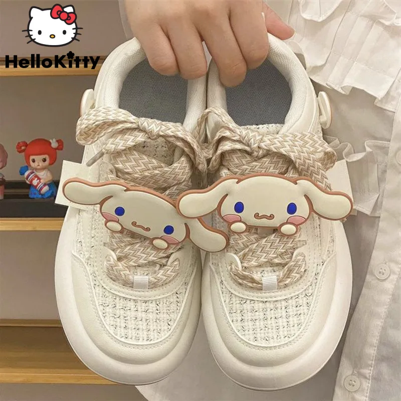 Sanrio Kawaii Cinnamoroll Anime Cartoon Canvas Shoes Y2k Summer New Korean Style Casual Shoes Sweet Cute JK Girl Plat Shoes