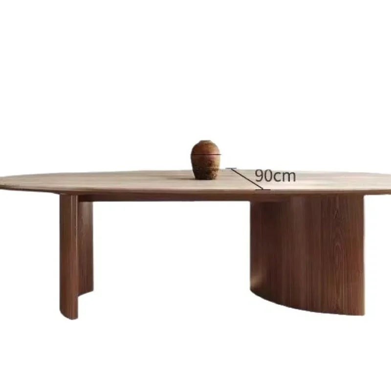 French medieval style water drop-shaped travertine rock slab dining table walnut solid wood home retro silent wind solid wood di