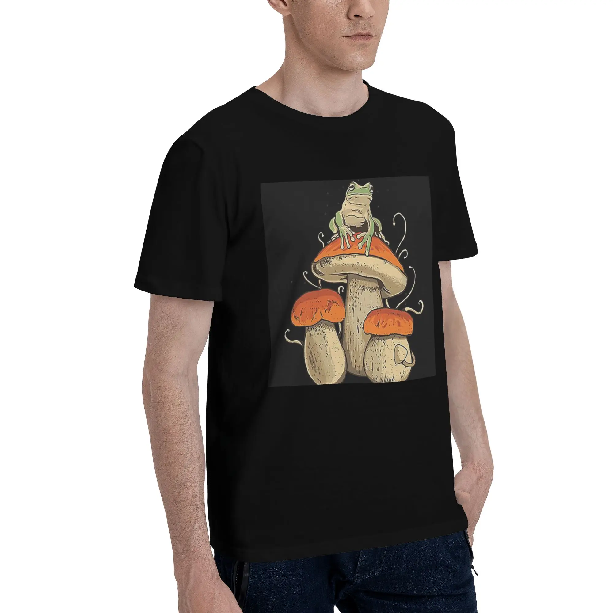 

Мужская футболка в стиле бохо с грибной лягушкой, большие футболки, мужские хлопковые футболки с круглым вырезом, короткие летние мужские футболки