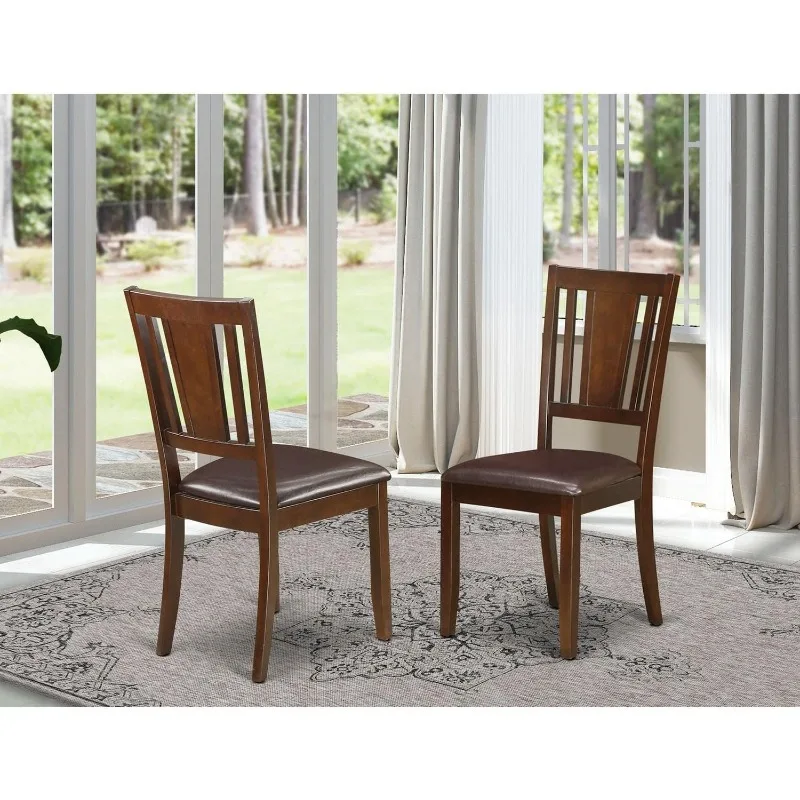 Dudley Kitchen Dining Faux Leather Upholstered Wood Chairs, Set of 2, Mahogany