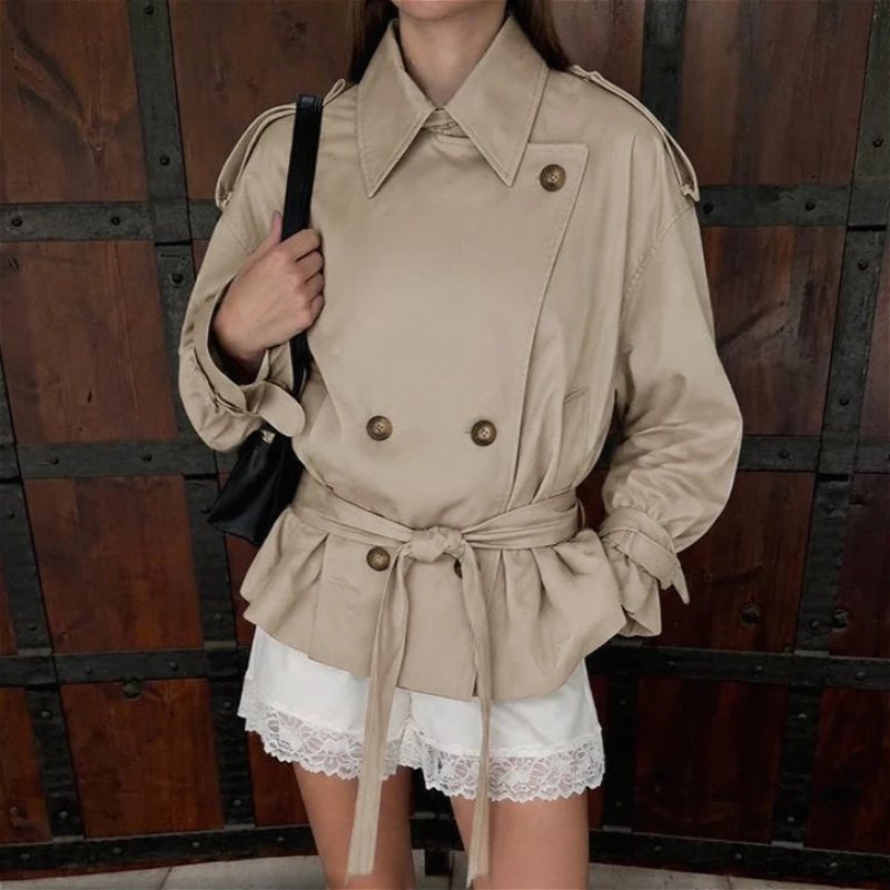 Coat Women Trench Mid Length Coats Turn Down Collar Jackets Vintage Y2k Streetwear Work Casual Elegant Jacket Autumn Winter